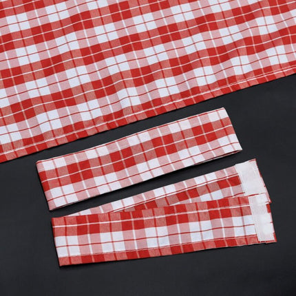 2 pcs Set Perforated Opaque Curtains With 2 Tiebacks Plaid Pattern Window Decoration For Bedroom Indoor Red H/W 120/80Cm.