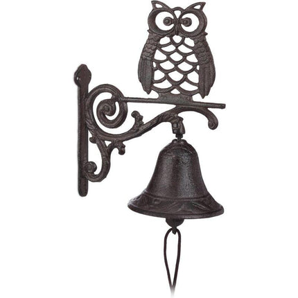 Cast Iron Owl Bell Antique Rustic Wall Mounted Doorbell Owl Cord Waterproof Decorative Garden Door DArk Brown, Brown.