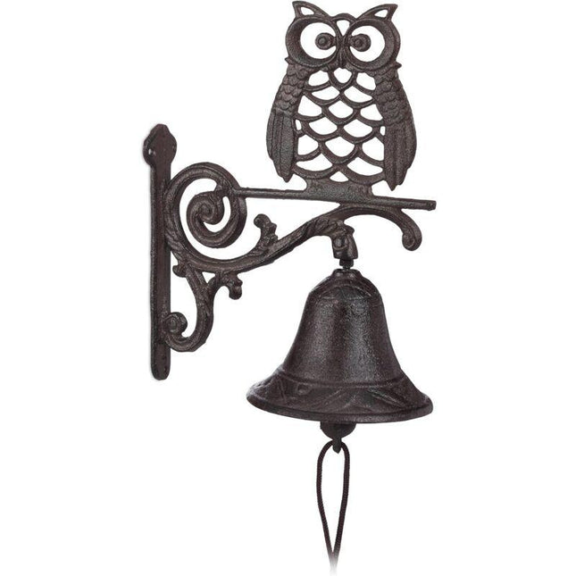 Cast Iron Owl Bell Antique Rustic Wall Mounted Doorbell Owl Cord Waterproof Decorative Garden Door DArk Brown, Brown.