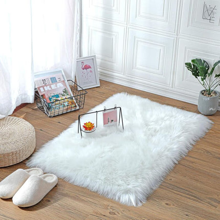 Faux Sheepskin Imitation Fleece Lambskin Rug Fluffy Soft Longhair Decorative Chair Cushion Sofa Mat (White, 50X150Cm).
