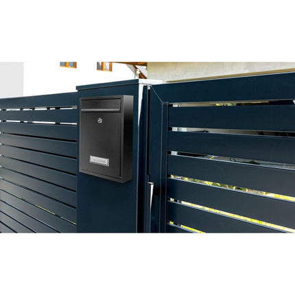 Galvanized Steel Mailbox With Key And Name Plate (Black).