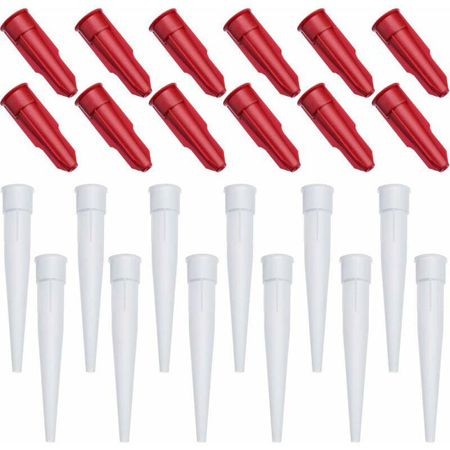 24 Pack Caulk Nozzle Caps, Includes 12 Pack White Caulk Nozzles And 12 Pack Red Caulk Nozzle Caps, Plastic.