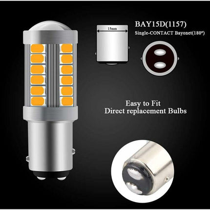 Amber 1157 Ba15D P21/5W 5630 33Smd Car LED Bulbs Canbus 900Lm Super Bright Front And Rear Turn Signal Light Indicator.