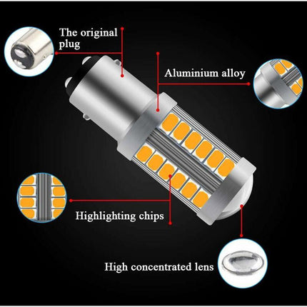 Amber 1157 Ba15D P21/5W 5630 33Smd Car LED Bulbs Canbus 900Lm Super Bright Front And Rear Turn Signal Light Indicator.