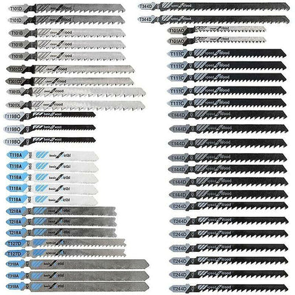 48 pcs T-Shank Jigsaw Blades, Made Of Hcs/Hss, With Storage Case For Cutting Wood, Plastic And Metal.