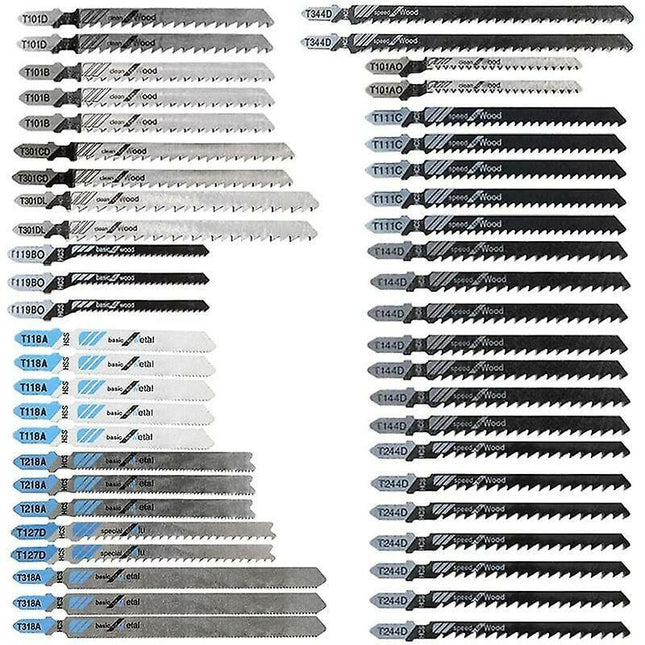 48 pcs T-Shank Jigsaw Blades, Made Of Hcs/Hss, With Storage Case For Cutting Wood, Plastic And Metal.