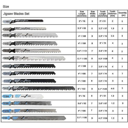 48 pcs T-Shank Jigsaw Blades, Made Of Hcs/Hss, With Storage Case For Cutting Wood, Plastic And Metal.