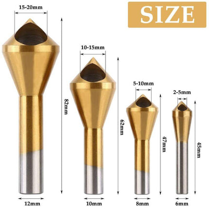 4 pcs Deburring Countersink Bit 90°Hss Titanium Coated Countersink Drill Bit Metal Chamfering Screw Tool Suitable For.