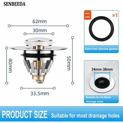 Universal Sink Drain Filter, Anti-Blocked Stainless Steel Sink Plug Push-In Stopper, Sink Plug, Anti-Odor Hair Filter.