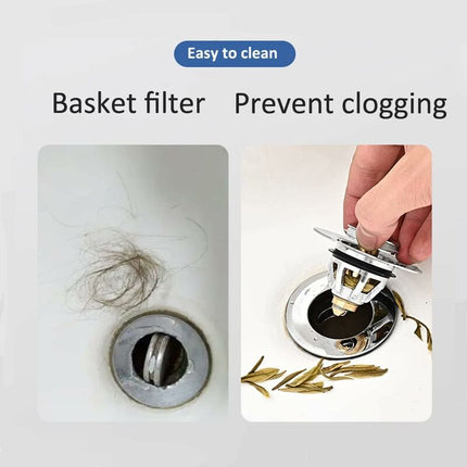 Universal Sink Drain Filter, Anti-Blocked Stainless Steel Sink Plug Push-In Stopper, Sink Plug, Anti-Odor Hair Filter.