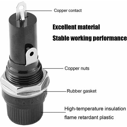 10 pcs 5 X 20Mm Fuse Holder Ac 10A 250V Black Screw Cap Fuse Holder, Panel Mount Screw Cap Fuse Holder.