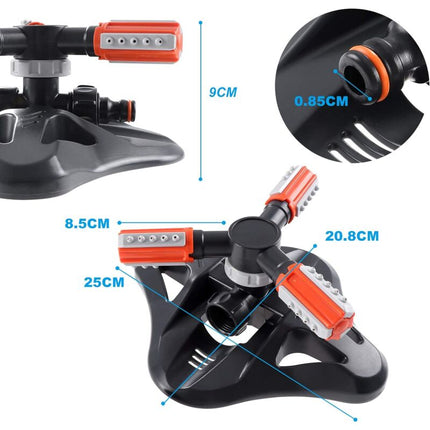 Garden Sprinkler, 360° ROtating 3 Arm Automatic Lawn Sprinkler Watering Irrigation.