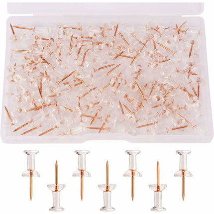 100 pcs Clear Plastic Head Push Pins, ROse Gold Push Pins, Wall Push Pins, Cork Board Push Pins, I-Shaped Pin For.