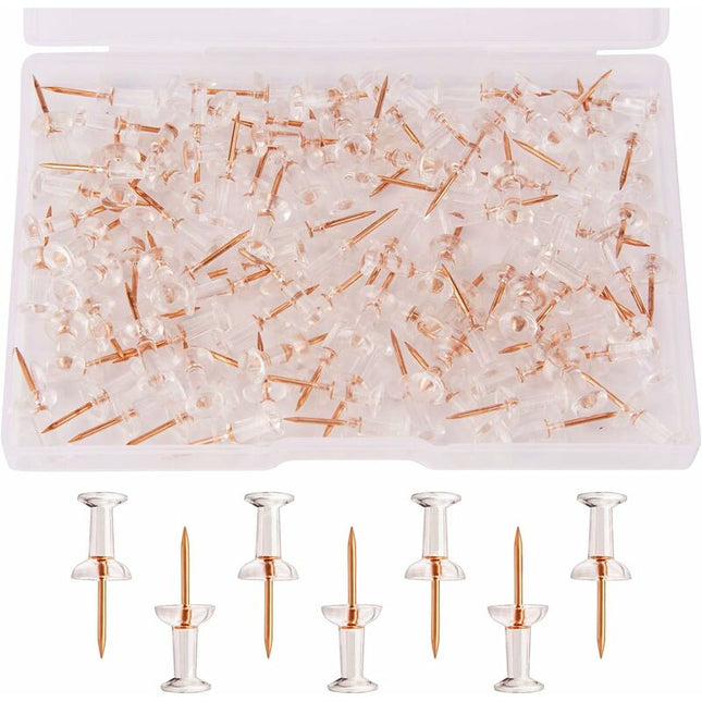 100 pcs Clear Plastic Head Push Pins, ROse Gold Push Pins, Wall Push Pins, Cork Board Push Pins, I-Shaped Pin For.