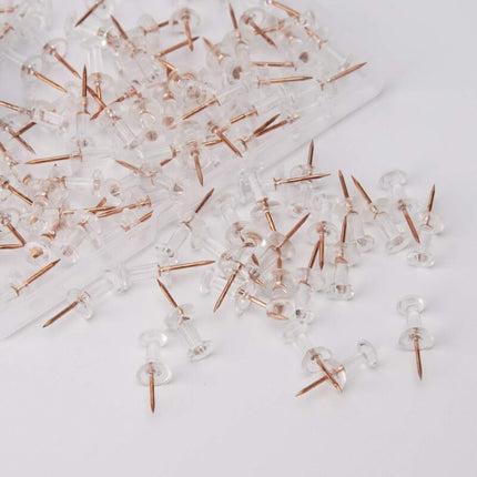 100 pcs Clear Plastic Head Push Pins, ROse Gold Push Pins, Wall Push Pins, Cork Board Push Pins, I-Shaped Pin For.