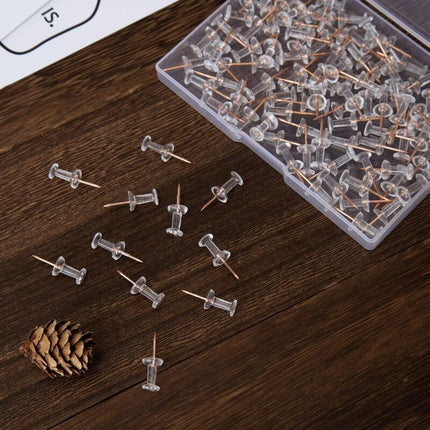100 pcs Clear Plastic Head Push Pins, ROse Gold Push Pins, Wall Push Pins, Cork Board Push Pins, I-Shaped Pin For.