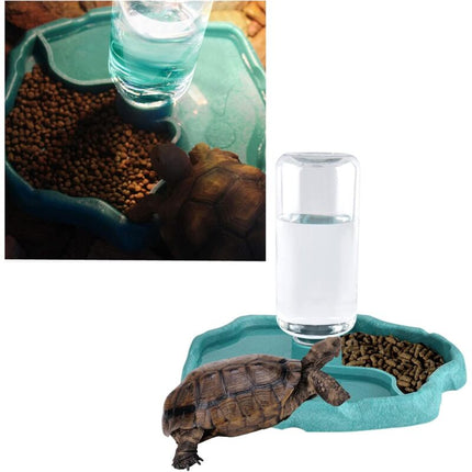 Reptile Water Dispenser, 2 In 1 Anti-Overflow Food Dispenser Bowl, Plastic Food Bowl For Tortoise Gecko - Blue.