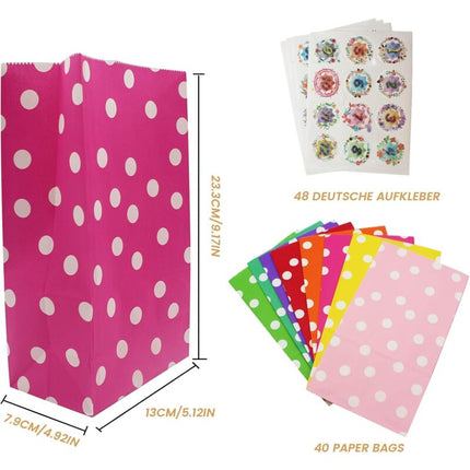 40 pcs Color Kraft Bag Birthday Gift Bag 48 pcs ROund Sticker Gift Bags Craft Paper Bag For Candy Cookies Nuts Weddings.