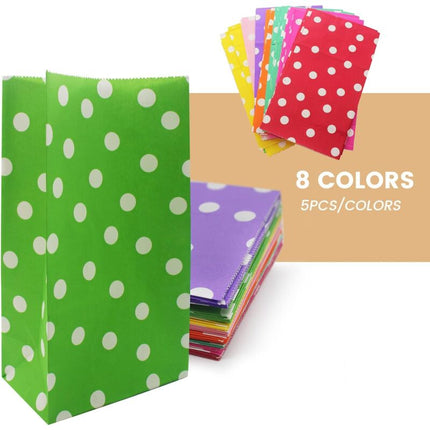 40 pcs Color Kraft Bag Birthday Gift Bag 48 pcs ROund Sticker Gift Bags Craft Paper Bag For Candy Cookies Nuts Weddings.