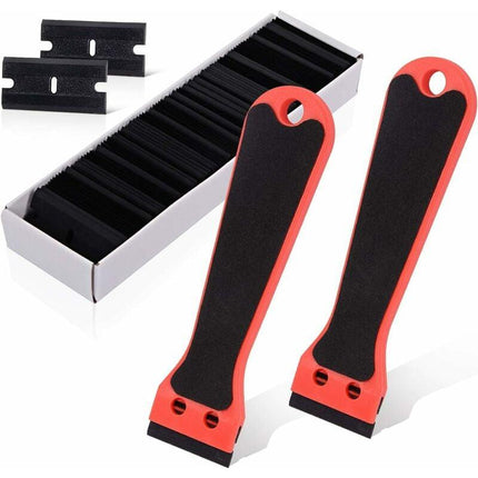 2 Plastic Scraper With 100 Squeegees, Long Handle Scrapers, For Removing Labels, Glue, Paint, Stickers And Decals, Red.