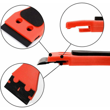 2 Plastic Scraper With 100 Squeegees, Long Handle Scrapers, For Removing Labels, Glue, Paint, Stickers And Decals, Red.