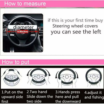 3 pcs Car Steering Wheel Cover Anti-Slip Elastic Pink Plush Universal Car Steering Wheel Cover With Handbrake And Gear.
