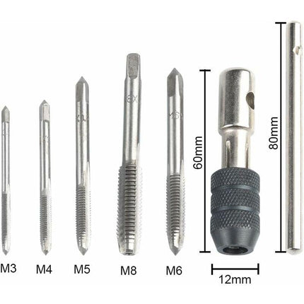 5 pcs Metric Hand Straight Flute Taps Assortment M3 M4 M5 M6 M8 With 1Pc Adjustable Wrench, Steel Thread Tap Set With.