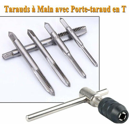5 pcs Metric Hand Straight Flute Taps Assortment M3 M4 M5 M6 M8 With 1Pc Adjustable Wrench, Steel Thread Tap Set With.