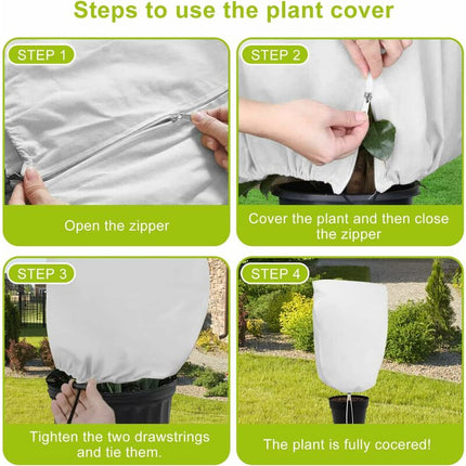 3 pcs Set Winter Plant Covers With Drawstring And Zipper 80G/M² Polypropylene Winter Covers Heavy Duty Reusable Plant.