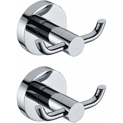 2 Pack Modern Polished Chrome Wall Hooks Solid Brass Double Towel Bar Bathroom Toilet Hat Clothes Wall Hanger Holder.
