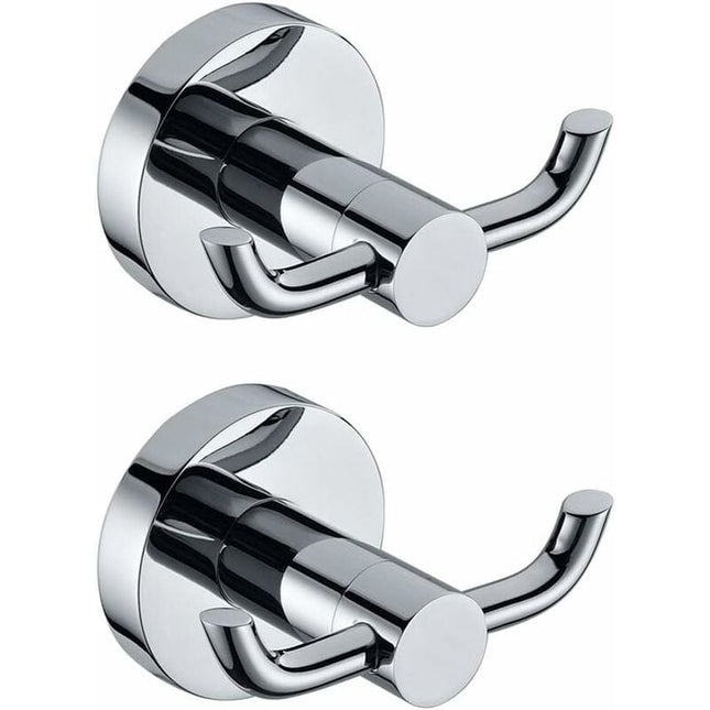 2 Pack Modern Polished Chrome Wall Hooks Solid Brass Double Towel Bar Bathroom Toilet Hat Clothes Wall Hanger Holder.