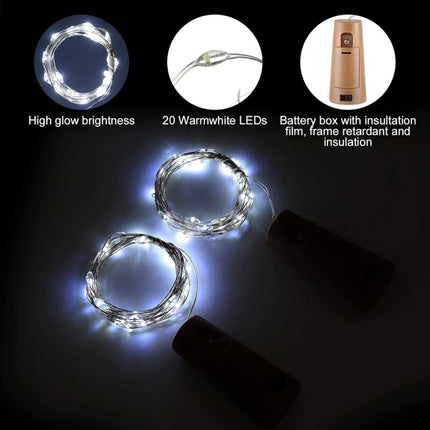 LED Bottle Lights 2M 20LEDs Bottle Lights, LED Bottle Stopper Light Waterproof Flexible Silver Wire Decoration For.