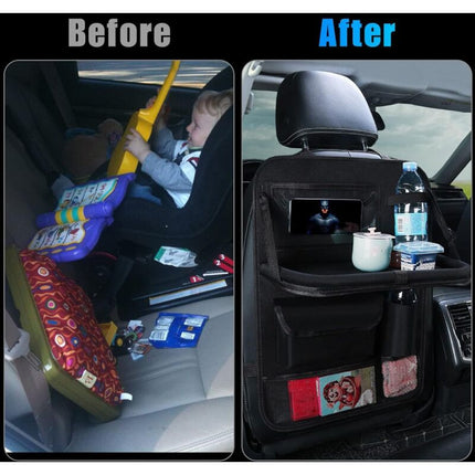Car Organizer For Kids, Back Seat Protector With Clear Pocket, Organizer With Tray And Phone/Ipad Pocket(Black).