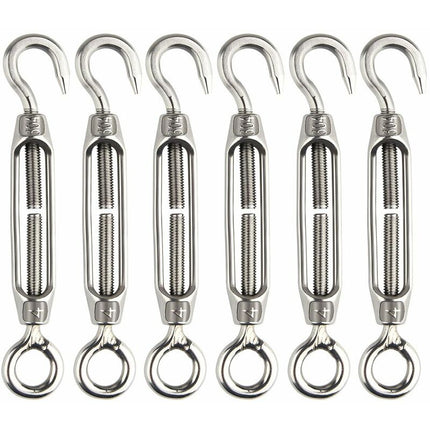 6 pcs Wire Tensioner M4 Stainless Steel Adjustable Turnbuckle Hook And Eye Set Heavy Duty.