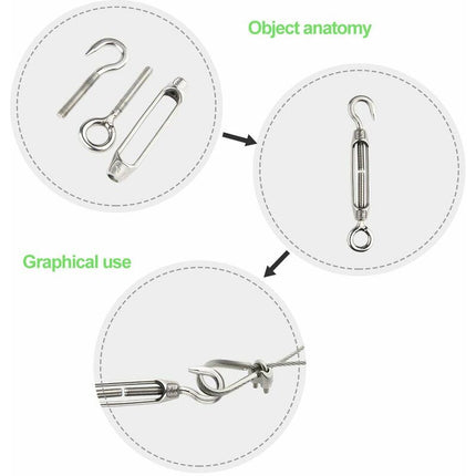 6 pcs Wire Tensioner M4 Stainless Steel Adjustable Turnbuckle Hook And Eye Set Heavy Duty.
