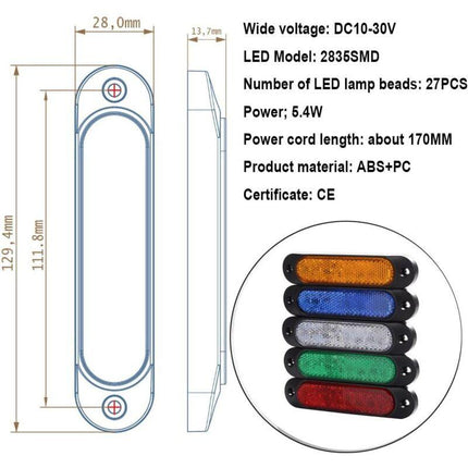 4 pcs Red 12V-24V Front Side Marker 27 LED Trailer Truck, LED Rear Marker Trailer Parking Turn Signal Lights For Truck,.