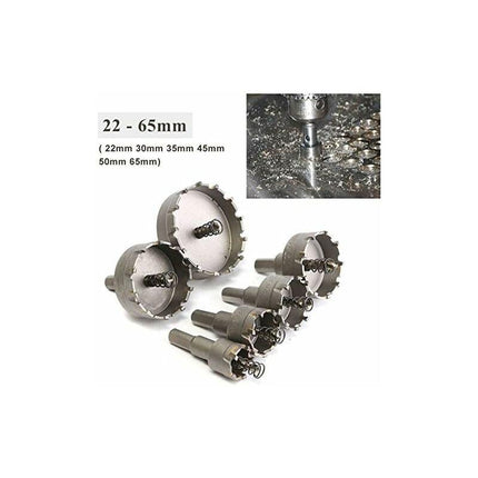 6 pcs Hss Tct Chainsaw Drill Bits Carbide Hole Opener, 22-65Mm.