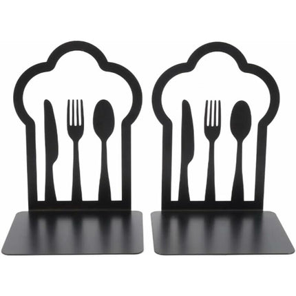 Pair Of Heavy Duty Metal Bookends - Unique Design - For Kitchen, Home, School, Office, Library - Black.