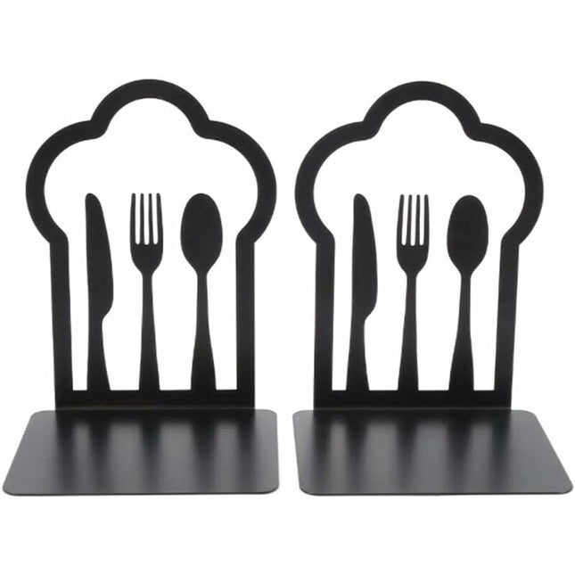 Pair Of Heavy Duty Metal Bookends - Unique Design - For Kitchen, Home, School, Office, Library - Black.