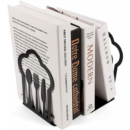 Pair Of Heavy Duty Metal Bookends - Unique Design - For Kitchen, Home, School, Office, Library - Black.