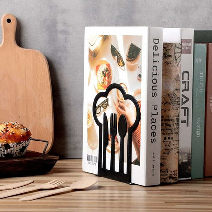 Pair Of Heavy Duty Metal Bookends - Unique Design - For Kitchen, Home, School, Office, Library - Black.