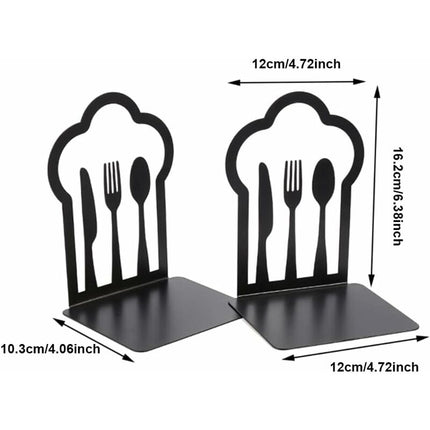 Pair Of Heavy Duty Metal Bookends - Unique Design - For Kitchen, Home, School, Office, Library - Black.