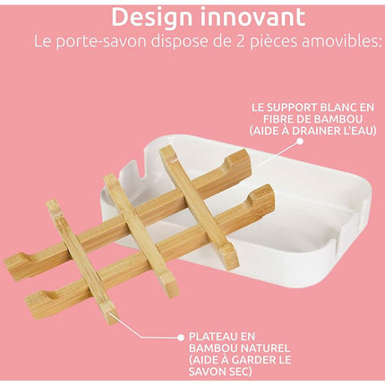 Compactor Soap Dish White, Eco-Friendly Bamboo, 100% Natural, 100% Biodegradable, 100% Plastic Free, 13 X 8.5 X 2.4Cm,.
