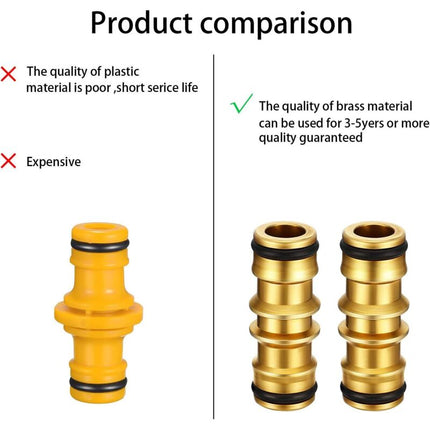 2 Pack Brass Garden Hose Connector For Garden Hose Tap (Double Male Brass Connector).
