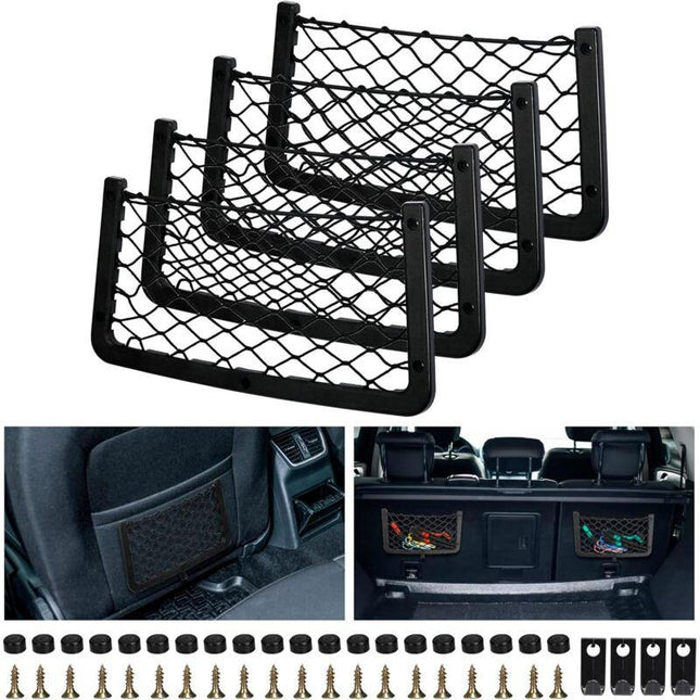 4 Pack Car Storage Net, Trunk Storage Net, Car Trunk Net, With Screws, Hook, Car Pocket Organizer Bag For Car, Rv,.
