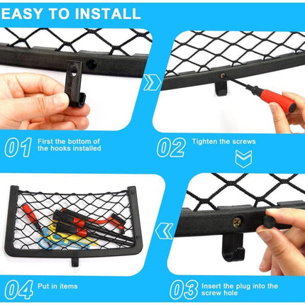 4 Pack Car Storage Net, Trunk Storage Net, Car Trunk Net, With Screws, Hook, Car Pocket Organizer Bag For Car, Rv,.