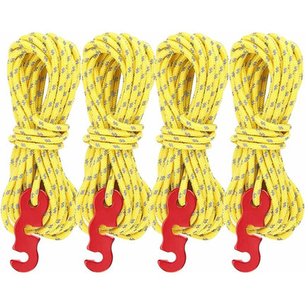 4 pcs Reflective Guy Lines With ROpe Tensioner, 4M, Diameter: 3Mm, Tear Resistant, For Tent And Shade Sail.