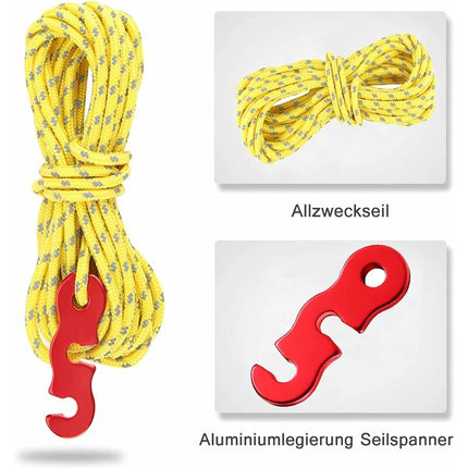 4 pcs Reflective Guy Lines With ROpe Tensioner, 4M, Diameter: 3Mm, Tear Resistant, For Tent And Shade Sail.