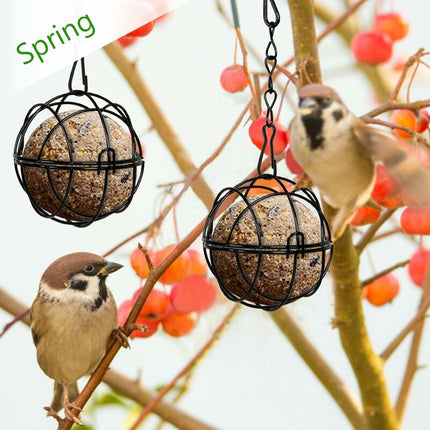 4 pcs Hanging Bird Feeders Metal Bird Fat Ball Holder Indoor Outdoor Black 7Cm Diameter Food Dispenser With 4 S-Shaped.