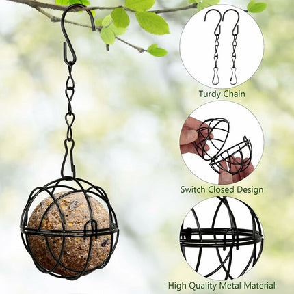 4 pcs Hanging Bird Feeders Metal Bird Fat Ball Holder Indoor Outdoor Black 7Cm Diameter Food Dispenser With 4 S-Shaped.